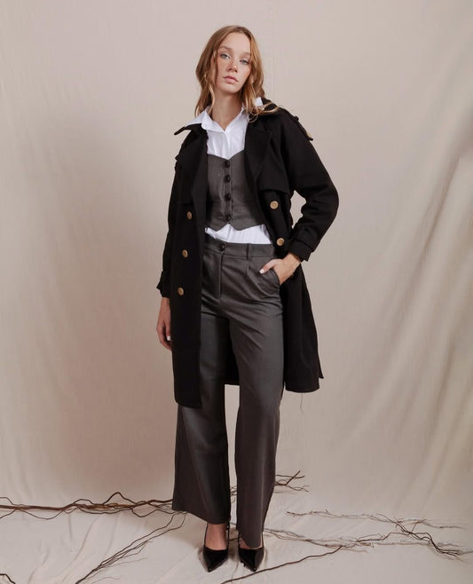 ABRIGO GABARDINA MUJER NEGRO